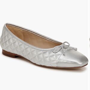 NEW SAM EDELMAN women quilted leather marilyn ballet flat in silver sz 6